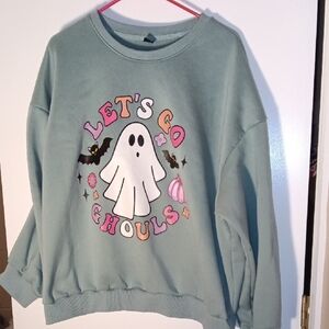 🦄 SHEIN Ghost Graphic Sweater - Mint Green Size XL